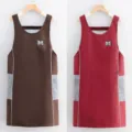 Waterproof sleeveless kitchen apron with hand wiping towel pockets solid color waist design for cooking - 2-Piece Set Wipeable Vest Brown and Red
