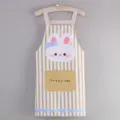 Delantal de Cocina con Estampado de Conejito Rayas Verticales Marrones con Bolsillo - Tirante Cartoon - Raya Amarilla Conejo Dulce