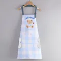 Delantal de cocina a cuadros azules, impermeable y resistente al aceite con bolsillos. - Oso de Bloque Azul