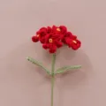 Primo piano dettagliato di un bouquet di fiori all'uncinetto rosso fatto a mano con foglie. - Rosso
