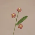 Handcrafted crochet puff flower branch detail, lovely pink petals and green leaf. - Flesh Pink