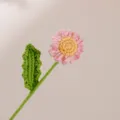 Handmade crochet daisy flower knit plush botanical single pink variant gift item - Pink Daisy with Bud Green Leaves