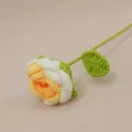 Handmade crochet rose flower variant in yellow and white wool with green stem and leaf. - Gradient Yellow