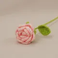 Handmade crochet pink rose flower with green leaves, cute knitted wool floral decor gift. - Pink
