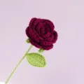 Handmade crochet rose flower single stem purple wool knitted flower bouquet for home decor - Wine Red