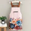 Delantal de cocina impermeable con motivo floral 3D, tirantes ajustables y tela resistente. - Floral 3D - Rosa