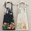 Delantal de cocina impermeable con estampado floral, tirantes ajustables y bolsillo útil. - Conjunto de 2 Piezas Negro y Beige