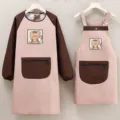 Ensemble de tablier imperméable à manches longues et sans manches avec joli imprimé d'ours. - Ensemble Blouse Raton Laveur Rose Et Bretelles