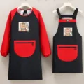 Ensemble tablier imperméable à manches longues et bavette, imprimé ours mignon, vêtements de cuisine - Ensemble Blouse Raton Laveur Noir Et Bretelles