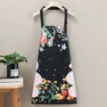 Delantal de cocina floral impermeable aceite con bolsillos y toallas de mano absorbentes - Estilo de Limpieza de Manos / Borrable Negro
