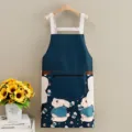 Delantal de cocina impermeable con bonito diseño de conejo, bolsillo con cremallera y toallas. - Estilo Conejo Laminado con Cremallera y Toallita / Azul