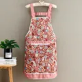 Floral canvas kitchen apron with cross back straps and zipper pocket for cooking baking. - Sunflower Canvas Strap Red