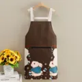 Delantal de cocina impermeable con bolsillos lindo diseño de conejo toallas babero de cocina - Estilo Conejo Laminado con Cremallera y Toallita / Café