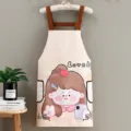 Tablier de cuisine étanche pour femmes, joli imprimé de dessin animé avec poches, anti-huile. - Rose