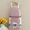 Delantal de cocina impermeable con toallas, estampado de conejo lindo, ropa de trabajo. - Estilo Conejo Laminado con Cremallera y Toallita / Rosa