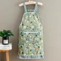 Floral kitchen apron with pocket and ruffles, cute pastoral style cooking workwear. - Sunflower Canvas Strap Green