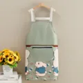 Delantal de cocina impermeable con bonito estampado de conejo, tirantes y bolsillos. - Estilo Conejo Laminado con Cremallera y Toallita / Verde