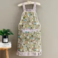 Kitchen apron floral pastoral style canvas waterproof pocket adjustable cooking baking. - Sunflower Canvas Strap Gray