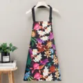 Delantal de cocina impermeable con estampado floral colorido, bolsillos y correas ajustables. - Floral Rojo Ajustable