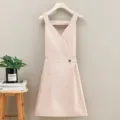 Delantal impermeable estilo coreano rosa ropa de cocina elegante vestido de trabajo cocina - Delantal Princesa Cuello en V / Rosa Palo