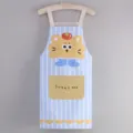 Delantal de cocina a rayas azules con bonito diseño de oso de dibujos animados y bolsillo. - Tirante Cartoon - Raya Azul León Amarillo