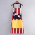 Red striped kitchen apron with cute black cat pattern and yellow absorbent towel pocket. - Chef Cat Style