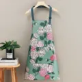 Delantal de cocina impermeable con estampado floral, correa ajustable y práctico bolsillo. - Delantal Sin Mangas / Floral de Rosa Correa Azul