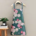 Delantal de cocina impermeable con patrón de rosas rosas, correas ajustables, elegante. - Delantal Sin Mangas / Floral de Rosa Correa Verde