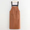 Tablier de cuisine imperméable en cuir PU marron avec poches, vêtement de travail. - Jaune
