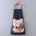 Delantal de cocina impermeable con estampado de oso y planta, ideal para cocinar en casa. - Delantal de Oso / Negro