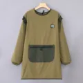 Delantal de cocina de manga larga impermeable con bolsillo con cremallera, elegante para hornear. - Top de Manga Larga / Caqui