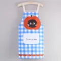 Blue plaid kitchen apron with cute cartoon graphic and pocket, comfortable neck strap. - Cartoon Strap - Blue Grid Apple