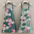 Delantal de cocina impermeable con estampado de rosas, correa ajustable y diseño de bolsillo. - Set de dos piezas / Azul y Verde