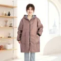 Chaqueta de trabajo impermeable a cuadros marrones con capucha y manga larga para mujer - 1XL / Tablero de Ajedrez Café