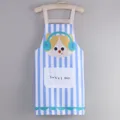 Blue white striped cartoon apron for kitchen cooking, cute cat print halter neck, cotton fabric. - Cartoon Strap - Headphone Rabbit