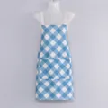 Tablier de cuisine étanche à carreaux bleu et blanc, bavette de travail élégante pour femmes - Tablier à Bretelles à Carreaux Bleu