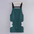 Delantal de cocina impermeable con bolsillos y toallas, elegante babero de rayas. - Delantal de rayas verticales con limpiamanos y tirantes verde