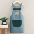 Tablier de cuisine étanche style coréen avec poche ours, vêtement de travail culinaire résistant. - Bretelles Raton Laveur Bleu