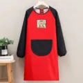 Tablier de cuisine imperméable à manches longues avec motif d'ours, vêtements de travail - Blouse Raton Laveur Rouge
