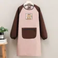 Tablier de cuisine imperméable à manches longues style coréen avec poche ours et fermeture éclair - Blouse Raton Laveur Rose
