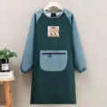 Tablier de cuisine imperméable à manches longues avec joli motif d'ours et poche zippée. - Blouse Raton Laveur Vert Foncé