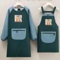 Ensemble tablier imperméable à manches longues, motif d'ours, parfait pour la cuisine et la maison. - Ensemble Blouse Raton Laveur Vert Foncé Et Bretelles