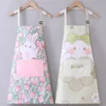 Cute cartoon waterproof canvas kitchen apron for cooking, baking, and household cleaning tasks. - 2-Piece Set (Tulip Rabbit + Bowknot Dog)