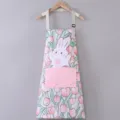 Cute rabbit and tulip print canvas kitchen apron with pocket for home cooking use. - Tulip Rabbit Adjustable Strap