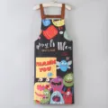 Cute cartoon monster kitchen apron waterproof sleeveless cooking bib for daily home use - Extended Monster Canvas Black