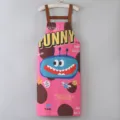 Cute cartoon monster apron for kitchen cooking, pink fabric variant, anti-oil sleeveless cover. - Extended Monster Canvas Pink