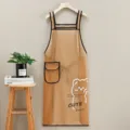 TPU waterproof kitchen apron with cute bear print, transparent brown oil-proof cooking bib for home use. - Lengthened Bear / Yellow