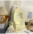 Sac à dos d'école jaune macaron doux style coréen broderie nœud papillon décontracté - Petit (Avec Pendentif) / Jaune