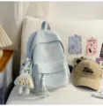 Joli sac à dos bleu clair pour femme, broderie nœud mignonne, sac d'école style coréen tendance. - Petit (Avec Pendentif) / Bleu