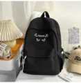 Sac à dos noir pour femme, style coréen, cartable de campus mignon avec broderie de noeuds papillon. - Sac Seul Grand / Noir